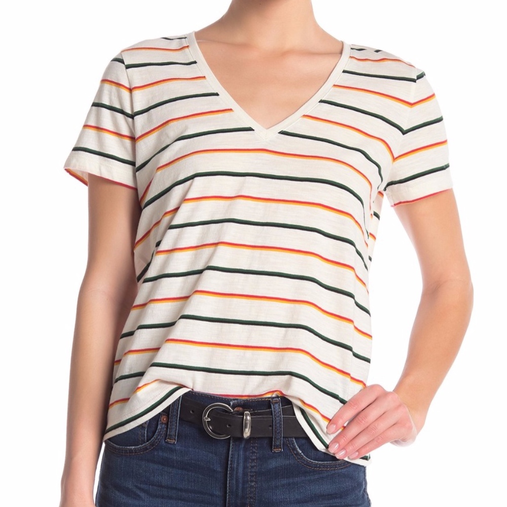 SALE **5 for $25** Madewell Rainbow Stripe V-Neck T-Shirt